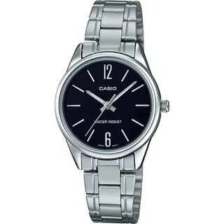 ساعة يد أنالوج بمينا وسوار جلد للنساء من كاسيو أسود