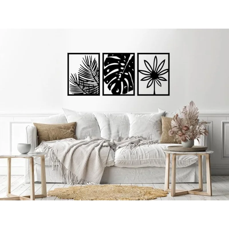 ستيكر حائط أوراق 3 ألواح أسود من Home Gallery