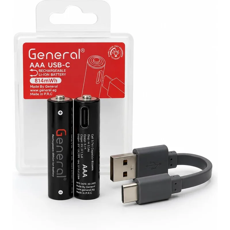 بطارية عام AAA USB-C قابلة لإعادة الشحن