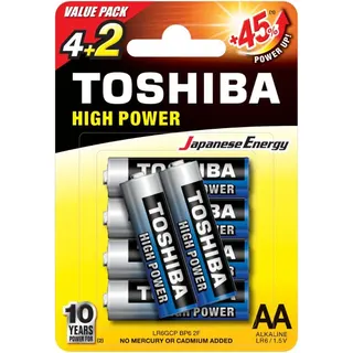 بطاريات Toshiba قلوية AA عالية الطاقة 6 قطع