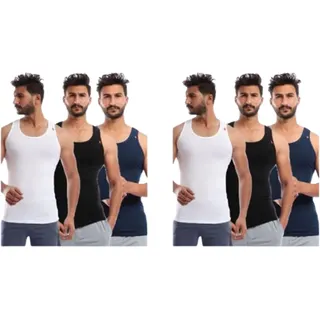 طقم فانلات بدون أكمام من قطونيل - 6 قطع متعددة الألوان