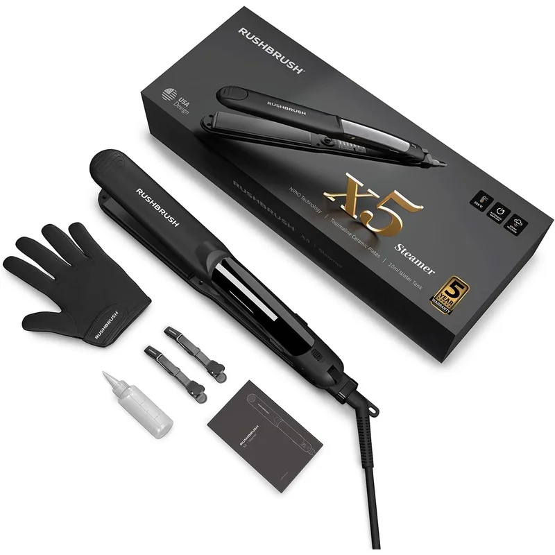 مكواة شعر بالبخار من Rush Brush X5 أسود