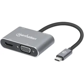 محول من Manhattan USB-C إلى HDMI وVGA بأربع منافذ