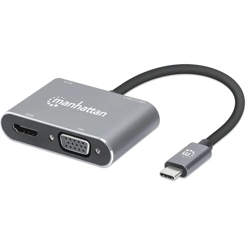 محول من Manhattan USB-C إلى HDMI وVGA بأربع منافذ