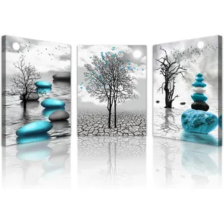 لوحات فنية قماشية للديكور 3 قطع 12x16 بوصة بتصميم أزرق