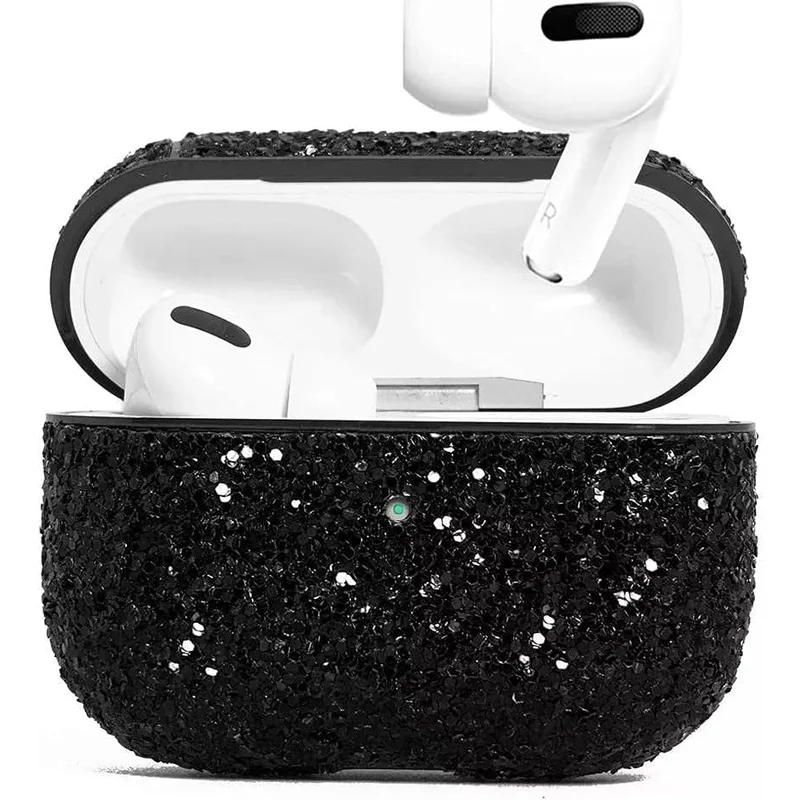 جراب لامع بحجارة لسماعات AirPods Pro - أسود