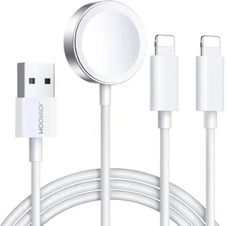 شاحن Joyroom 3 في 1 لساعة Apple وكابلين Lightning - أبيض