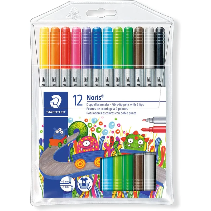 أقلام فلوماستر من STAEDTLER برأسين - عبوة 12