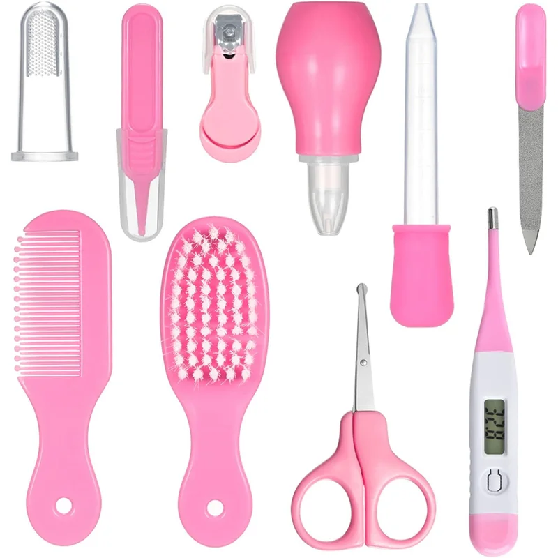 Baby Healthcare and Grooming Kit 10 PCS Digital Thermometer Comb Nail Clipper Nasal Aspirator Food F