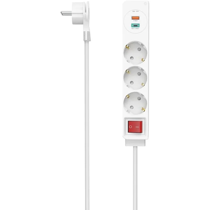 مشترك كهرباء Hama أبيض بمنفذين USB وحماية من زيادة التيار
