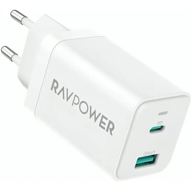 شاحن حائط من راف باور 45 واط بمخرجين USB-C وUSB-A
