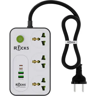 مشترك كهرباء روكس R-342 بثلاثة منافذ و4 USB أبيض