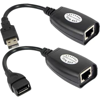 محول موسع USB 2.0 إلى RJ45 أسود قطعتين