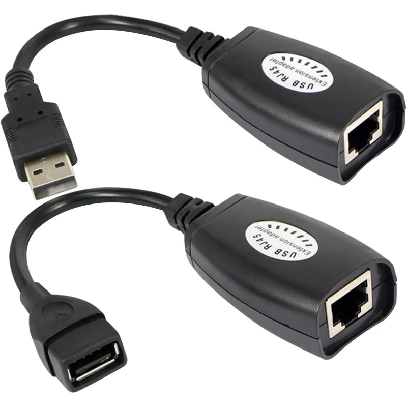 محول موسع USB 2.0 إلى RJ45 أسود قطعتين