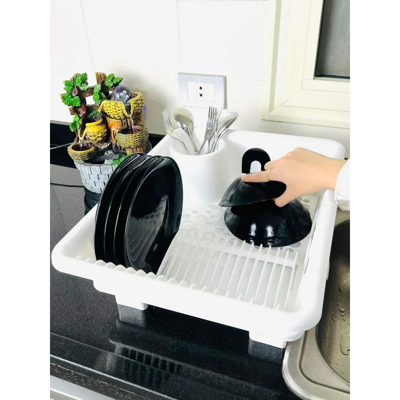 رف أطباق بلاستيكي مع قاعدة للمطبخ