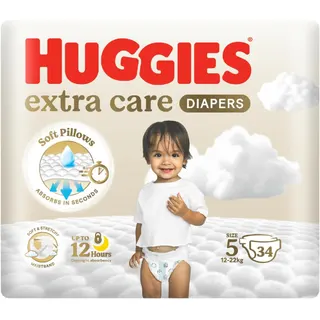 حفاضات Huggies Extra Care مقاس 5 للأطفال 34 قطعة