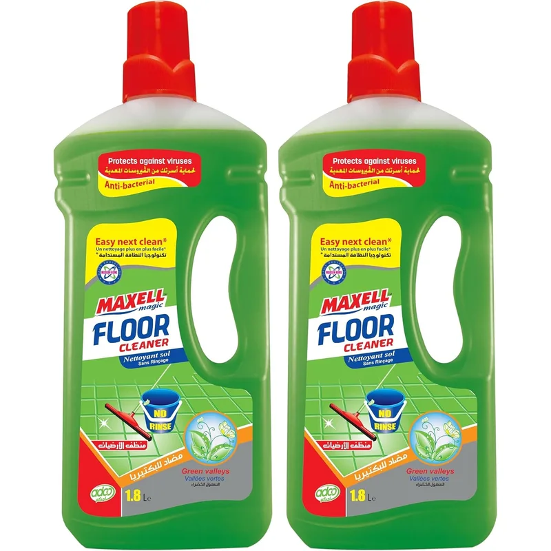 Maxell magic no-rinse floor cleaner, green valleys scent, 1.8 liters (Pack of 2)