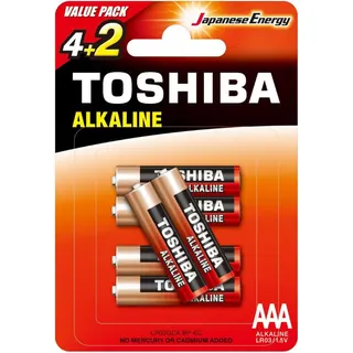 بطاريات ألكالين AAA من Toshiba جهد 1.5 فولت عبوة 6 قطع