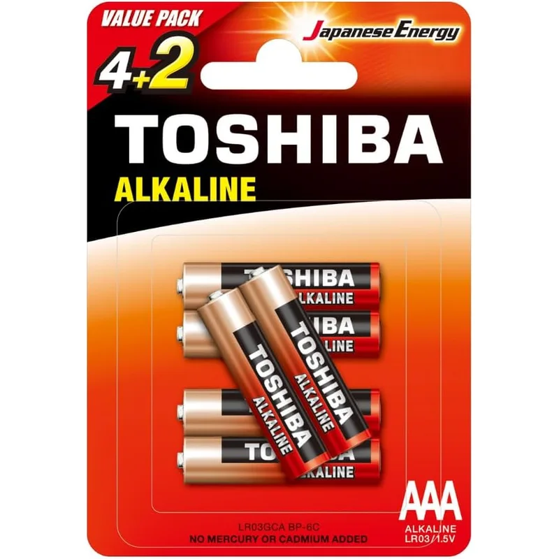 بطاريات ألكالين AAA من Toshiba جهد 1.5 فولت عبوة 6 قطع
