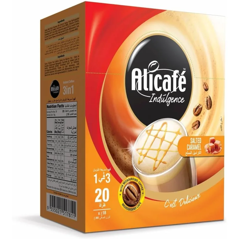 قهوة 3 في 1 من ALI CAFÉ بنكهة الكراميل المملح 18 جم (20 كيس)