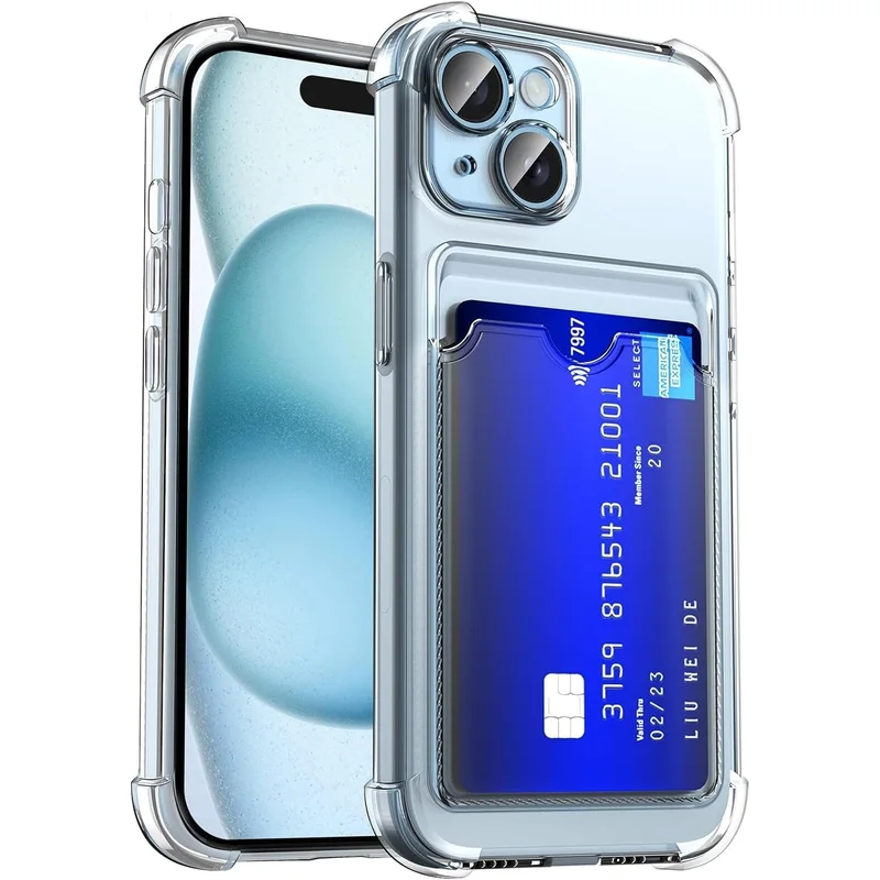 جراب شفاف لهاتف iPhone 13 و 14 مع حامل كروت