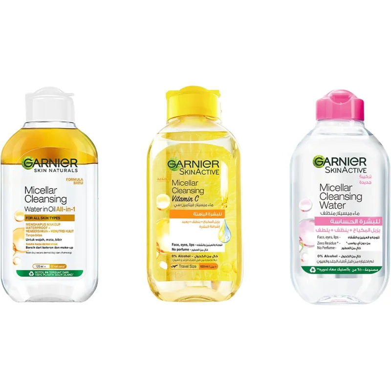مجموعة Garnier ميسيلار: ماء أرغان، فيتامين سي، وكلاسيك 100 مل