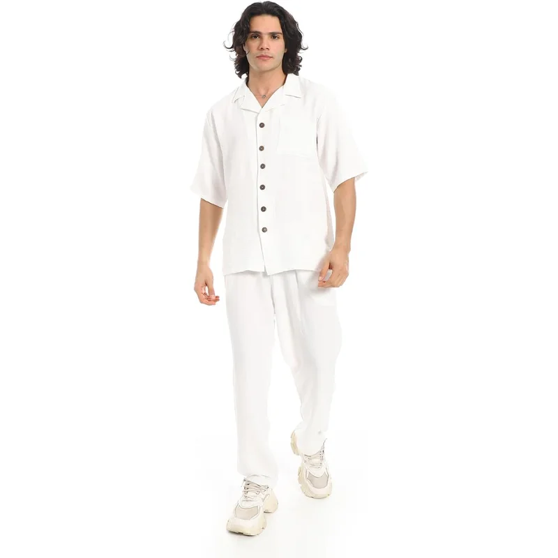 طقم رجالي من ريد سيركل قميص بياقة وبنطلون كتان