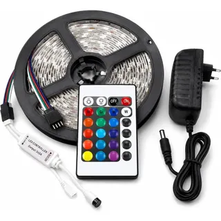 شريط إضاءة LED ملون مع ريموت ومحول - 5 متر