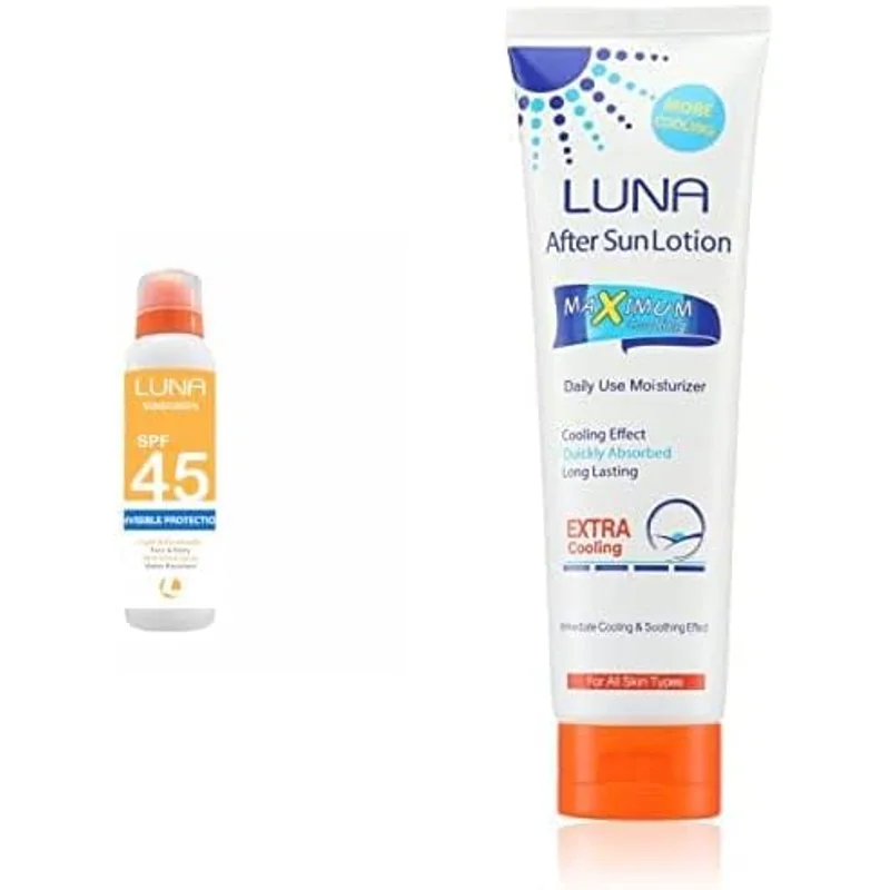 واقي شمسي شفاف SPF 45 من Luna بحجم 150 مل مع لوشن بعد الشمس مجانًا