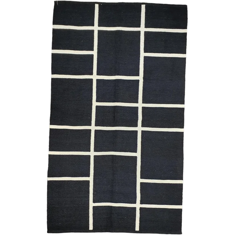 سجادة صوف Kilim Studio أسود وأبيض 250×200