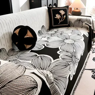 غطاء كنب أسود بنقشة ورد من Elegant Home قطعتين