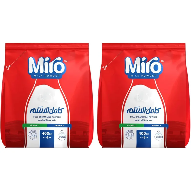 حليب مجفف كامل الدسم من Miro وزن 400 جم عبوتين